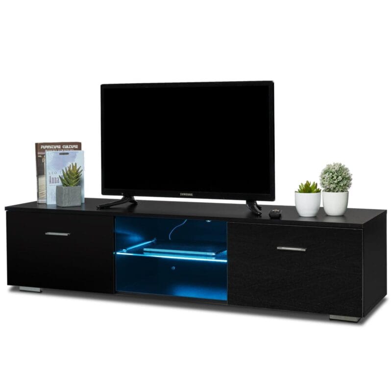 Hommpa 57'' TV Stand LED Media Console High Gloss TV Cabinet Gaming Entertainment Center for TVs up to 65'' with 2 Open Shelves and 2 Drawers for Living Room - Image 7