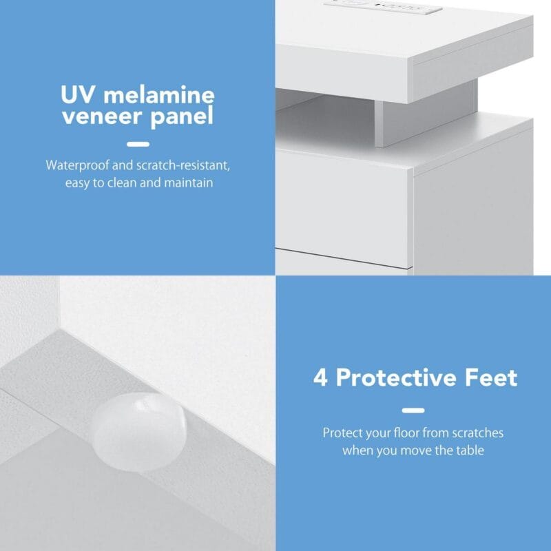 Hommpa LED Nightstand Wireless Charging Station USB Type C Outlets Bedside Table 3 Drawers White Night Table Modern Smart Nightstand High Gloss End Side Table for Bedroom Furniture 26.8  Tall - Image 9