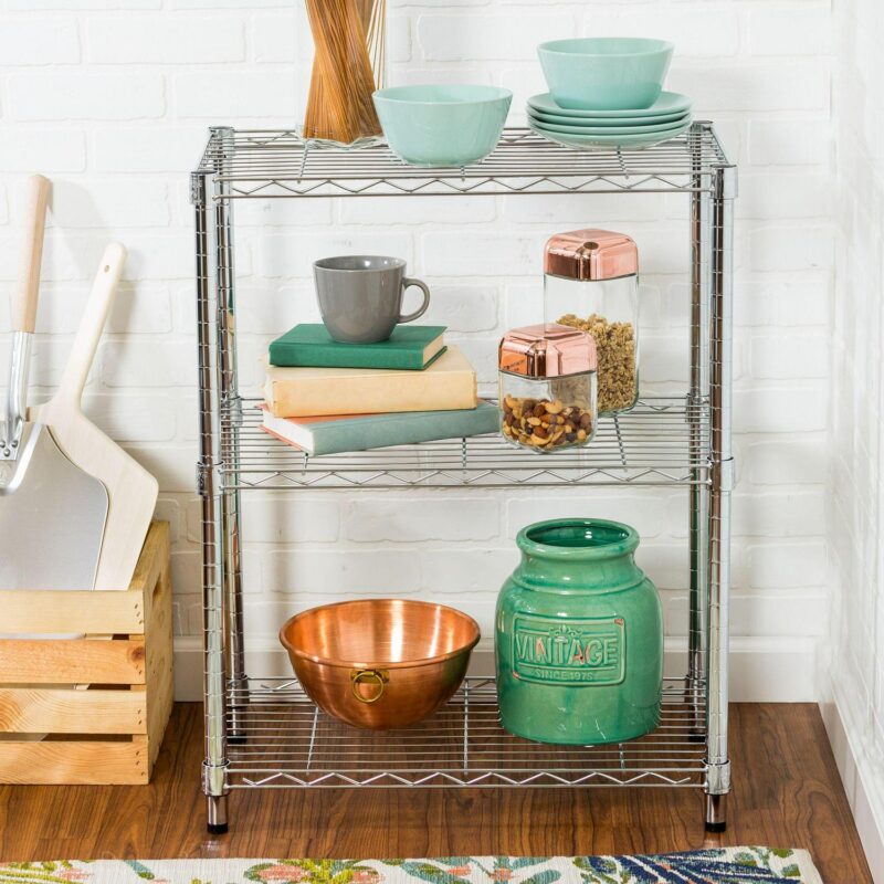 Honey-Can-Do 3-Tier Heavy-Duty Steel Adjustable Shelving Unit, Chrome, Holds up to 250 lb per Shelf