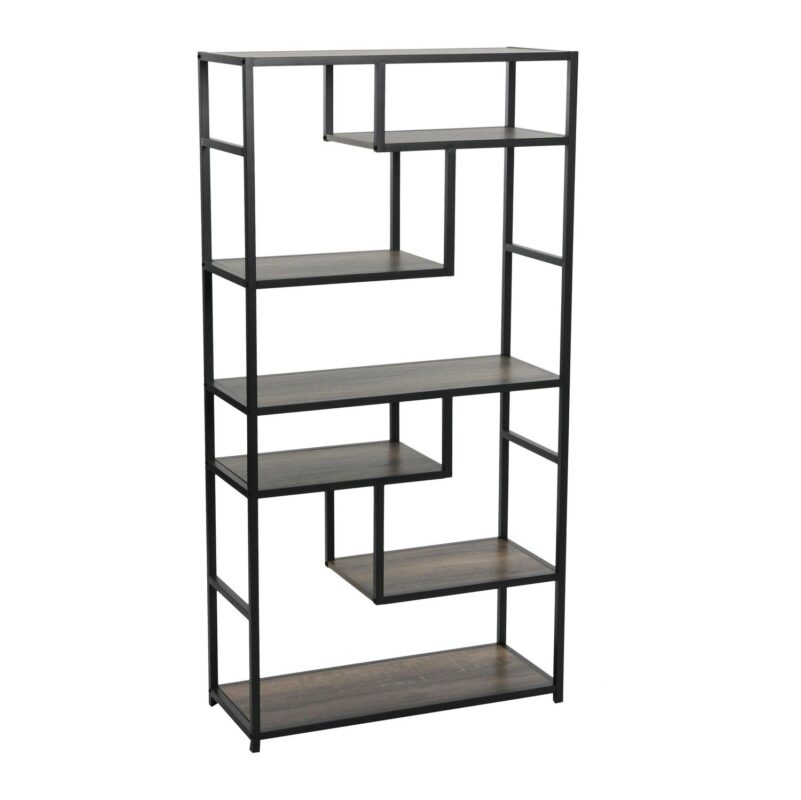 Household Essentials Tall Ashwood Bookshelf, Open Bookcase with Faux Distressed Gray Toned Wood Shelves, 6 Shelves, Lightweight Industrial Style, Slightly Gray Woodgrain