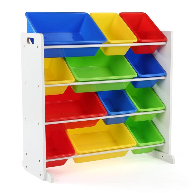 Humble Crew Summit Toy Storage Organizer with 12 Plastic Storage Bins, White/Primary