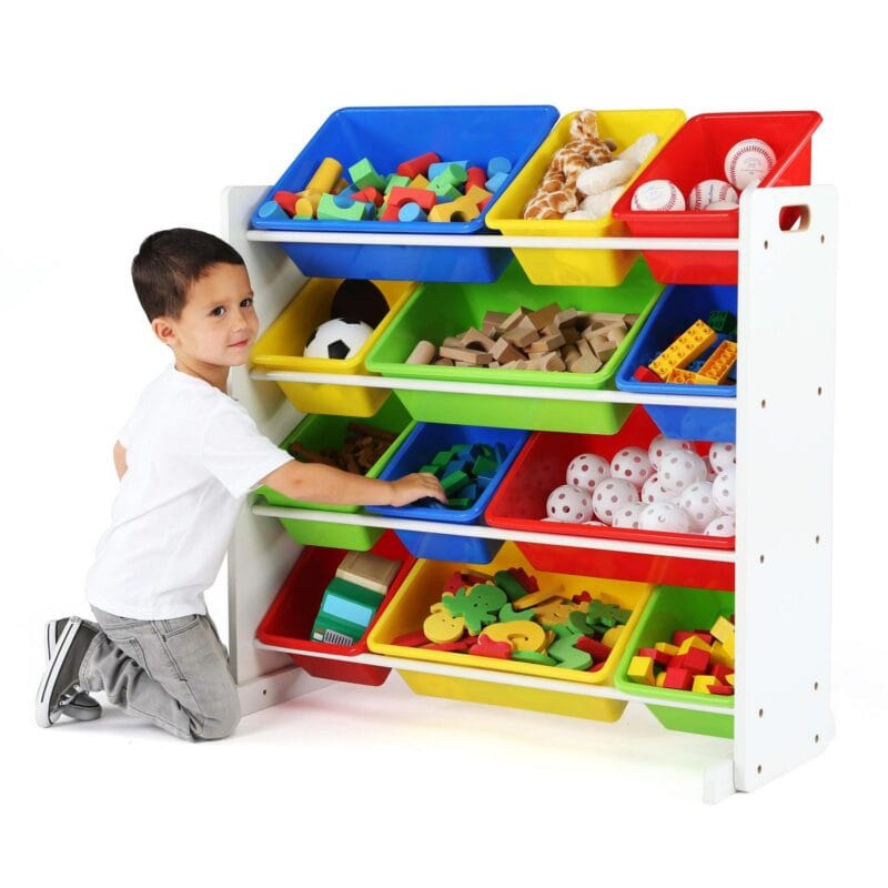 Humble Crew Summit Toy Storage Organizer with 12 Plastic Storage Bins, White/Primary - Image 4