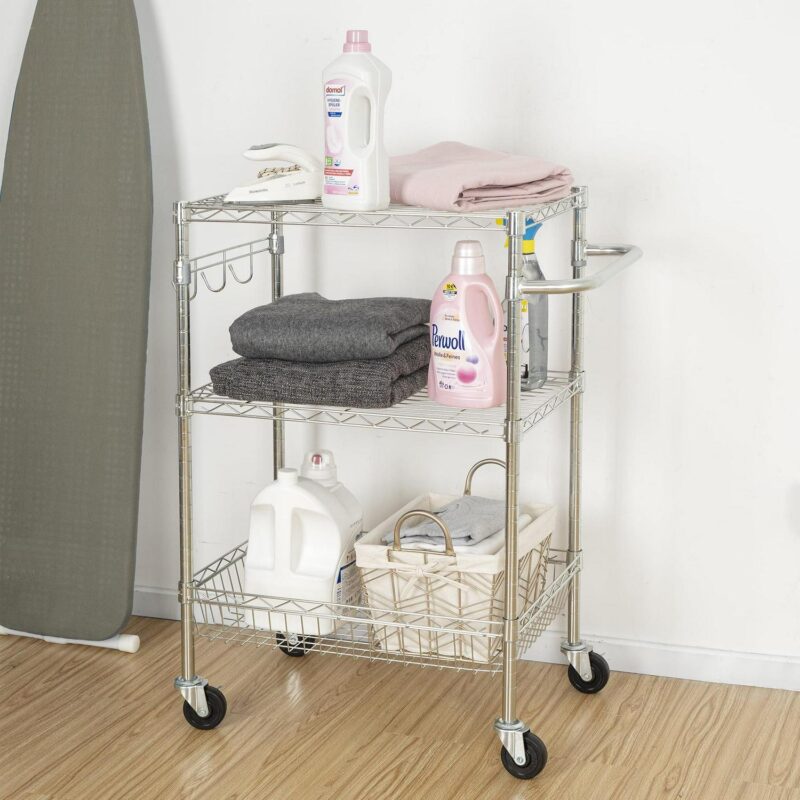 Hyper Tough 3-Tier New Multipurpose Rolling Cart for Adult, Chrome Color, 495lbs Load Capacity - Image 9