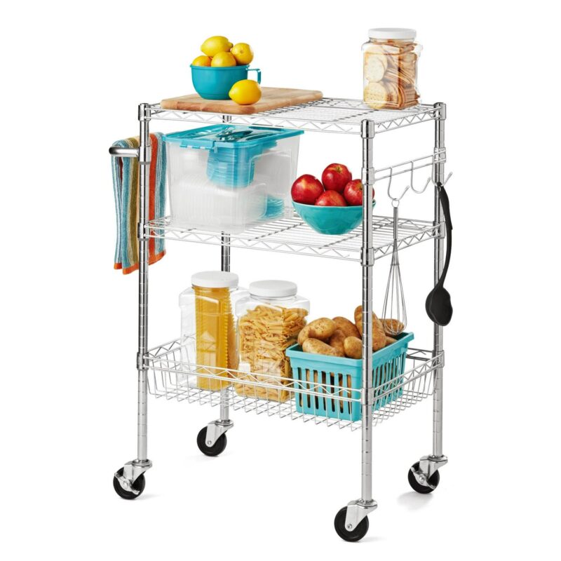 Hyper Tough 3-Tier New Multipurpose Rolling Cart for Adult, Chrome Color, 495lbs Load Capacity - Image 8