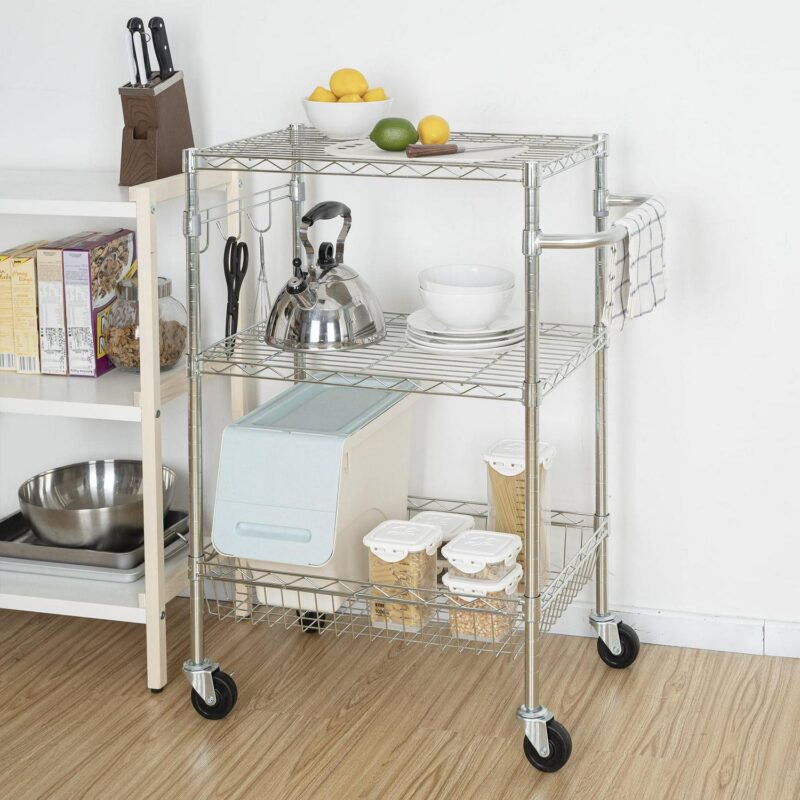 Hyper Tough 3-Tier New Multipurpose Rolling Cart for Adult, Chrome Color, 495lbs Load Capacity - Image 2