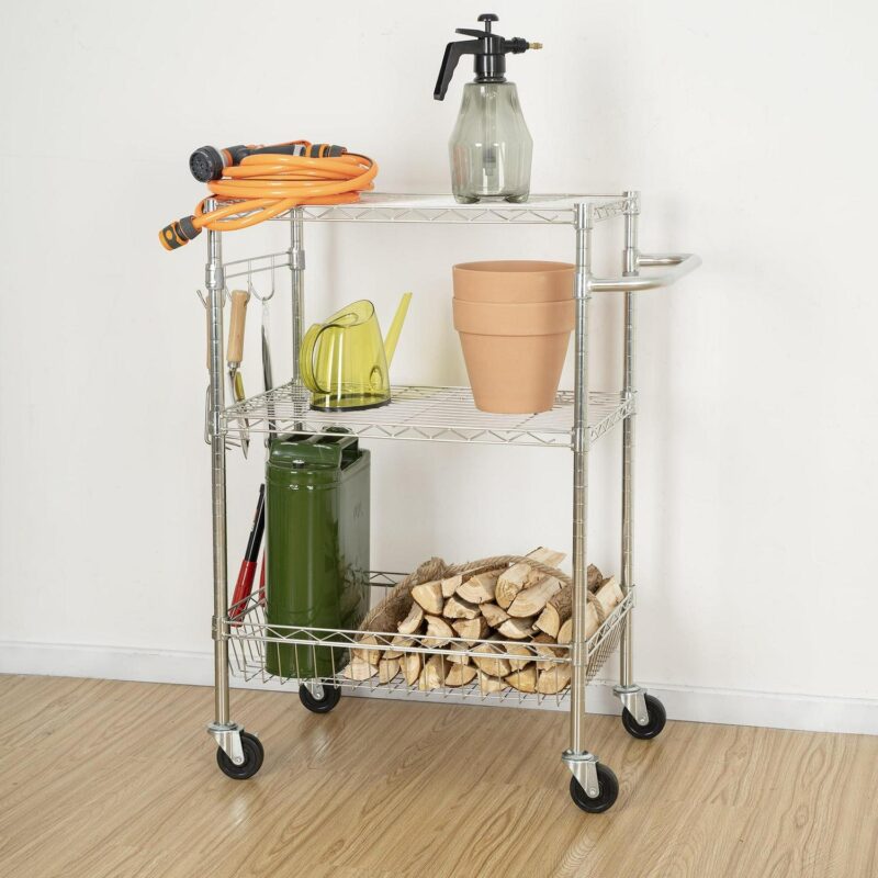 Hyper Tough 3-Tier New Multipurpose Rolling Cart for Adult, Chrome Color, 495lbs Load Capacity - Image 11