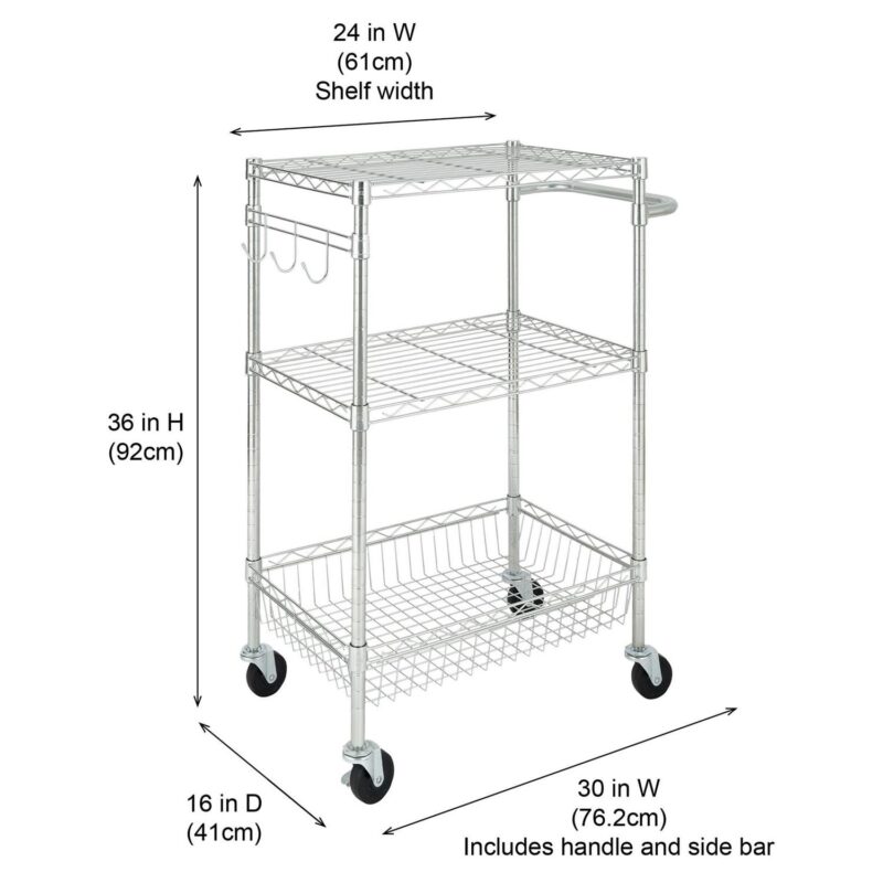 Hyper Tough 3-Tier New Multipurpose Rolling Cart for Adult, Chrome Color, 495lbs Load Capacity - Image 7