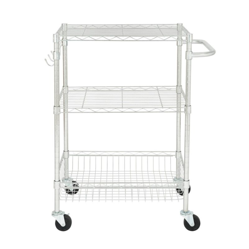 Hyper Tough 3-Tier New Multipurpose Rolling Cart for Adult, Chrome Color, 495lbs Load Capacity