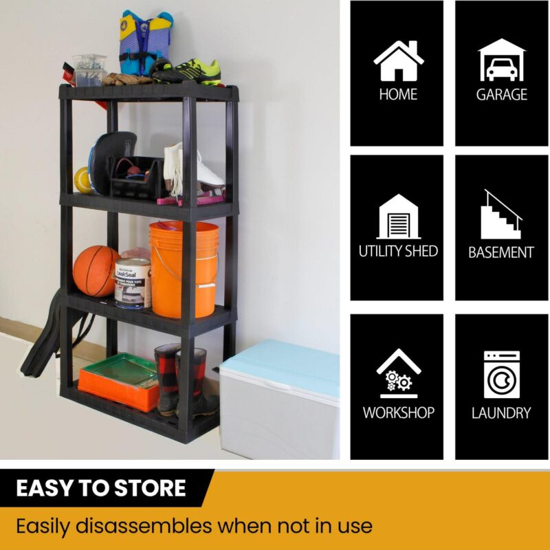 Hyper Tough 4-Tier Shelving Unit, W30 x D14 x H57  Multipurpose Home Storage Organizer, Black, Pack of 4 - Image 6