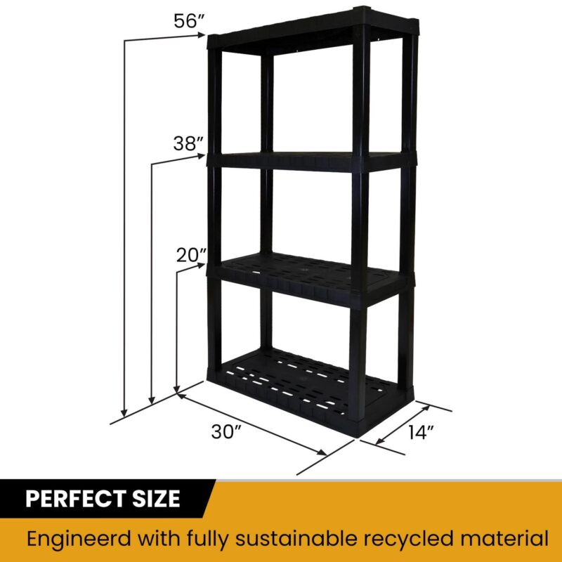 Hyper Tough 4-Tier Shelving Unit, W30 x D14 x H57  Multipurpose Home Storage Organizer, Black, Pack of 4 - Image 2