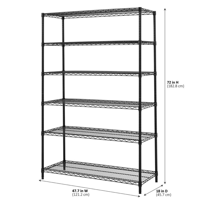 Hyper Tough Black Wire Shelf 6-Tier 72 H x 47.7 W x 18 D, 3600lbs Total Capacity - Image 4
