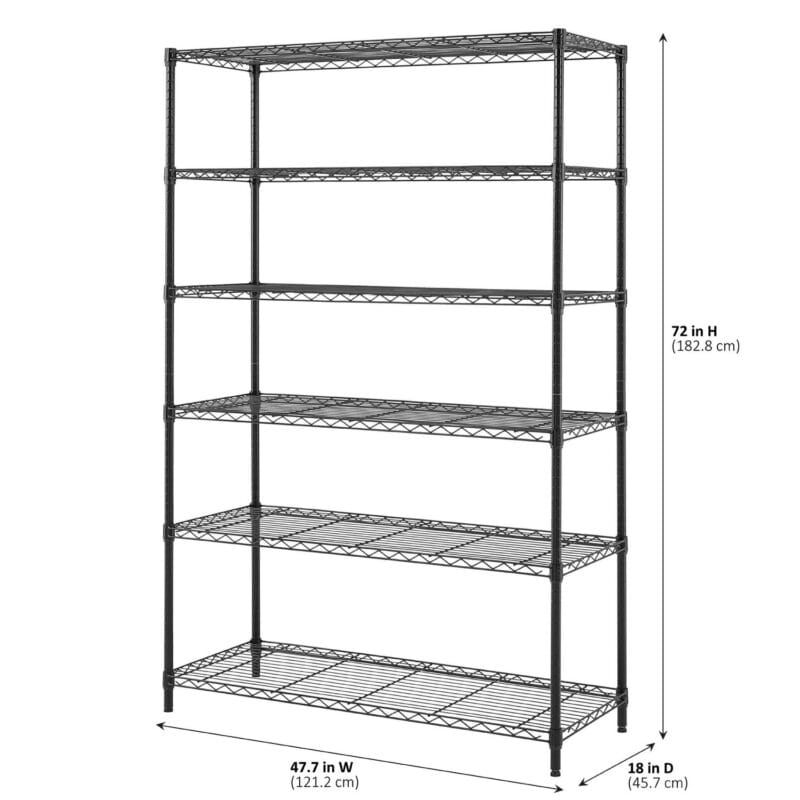 Hyper Tough Black Wire Shelf 6-Tier 72 H x 47.7 W x 18 D, 2100lbs Total Capacity - Image 5