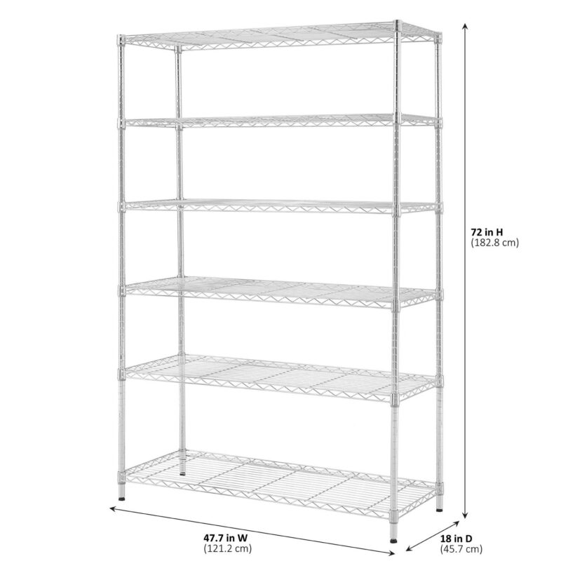 Hyper Tough Chrome Wire Shelf 6-Tier 72 H x 47.7 W x 18 D, 2100lbs Total Capacity - Image 5