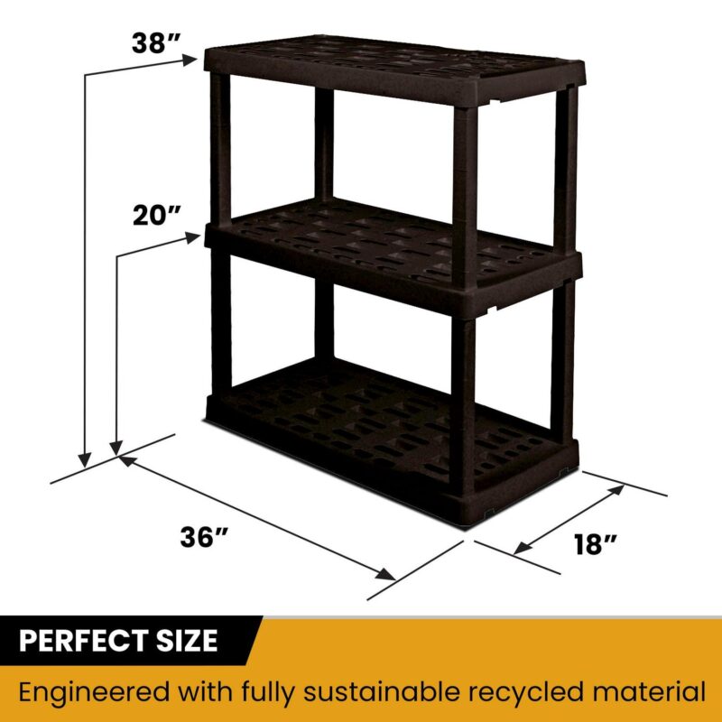 Hyper Tough Large 3-Tier Shelving Unit, W36 x D18 x H38  Interlocking Multipurpose Garage Plastic Shelf Organizer, Black - Image 6