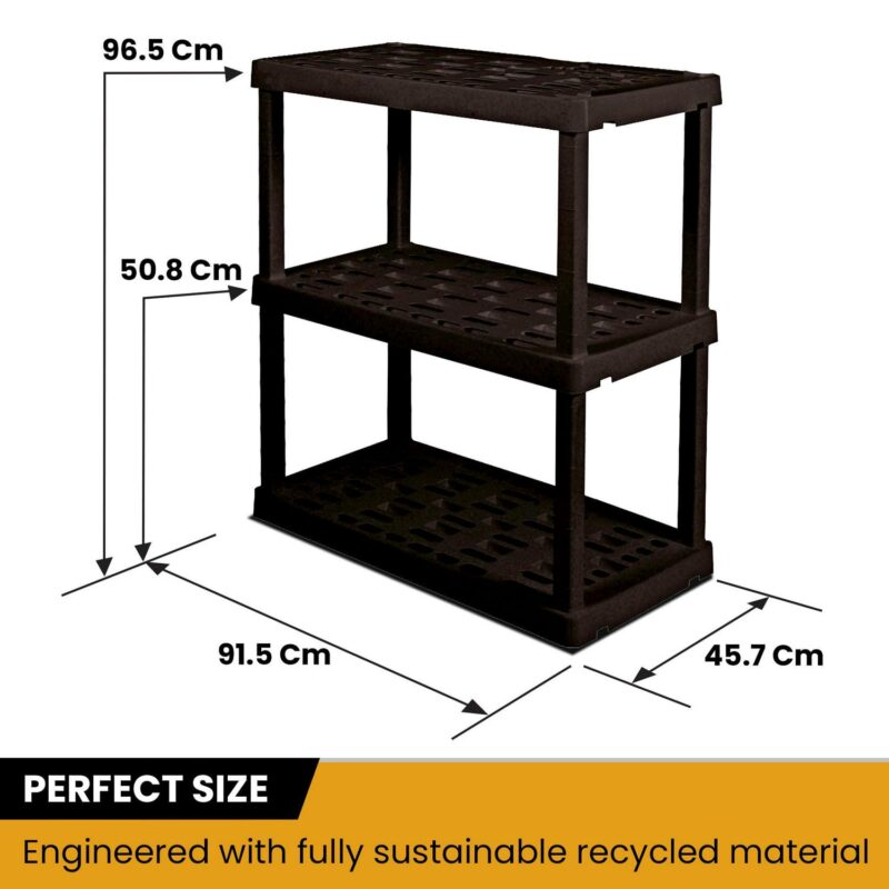 Hyper Tough Large 3-Tier Shelving Unit, W36 x D18 x H38  Interlocking Multipurpose Garage Plastic Shelf Organizer, Black - Image 7