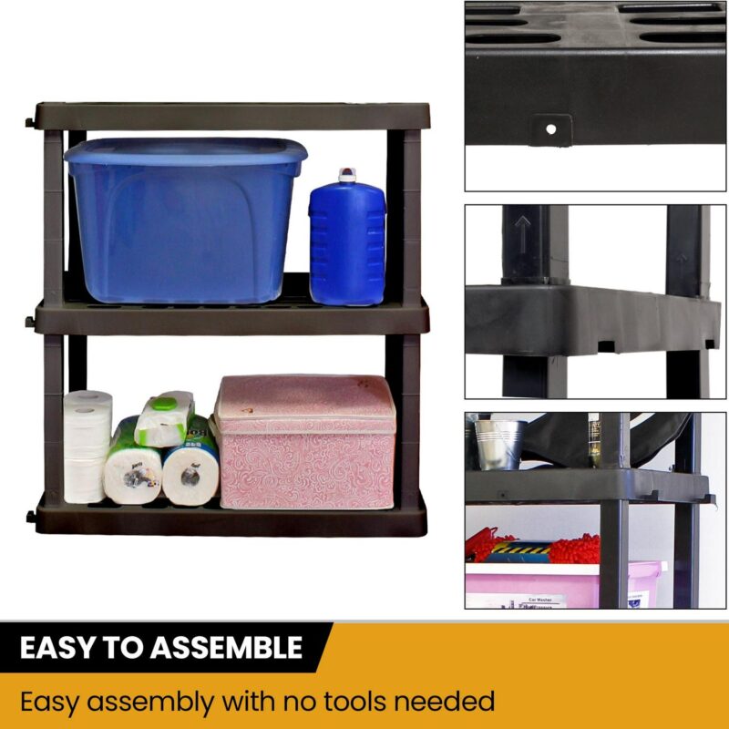 Hyper Tough Large 3-Tier Shelving Unit, W36 x D18 x H38  Interlocking Multipurpose Garage Plastic Shelf Organizer, Black - Image 3