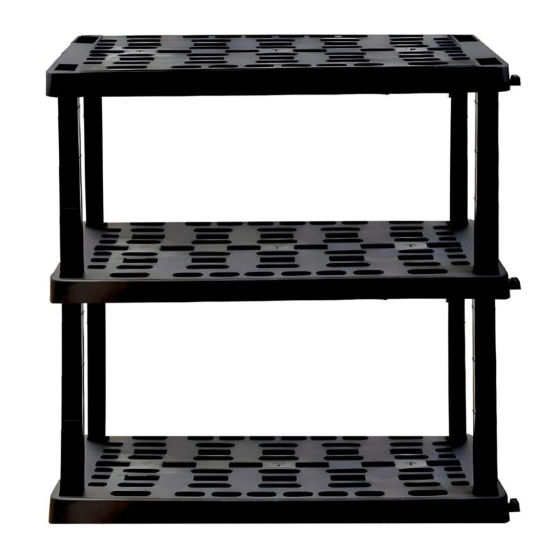 Hyper Tough Large 3-Tier Shelving Unit, W36 x D18 x H38  Interlocking Multipurpose Garage Plastic Shelf Organizer, Black - Image 2