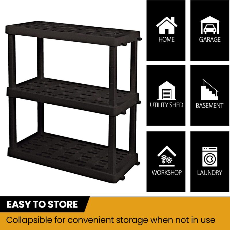 Hyper Tough Large 3-Tier Shelving Unit, W36 x D18 x H38  Interlocking Multipurpose Garage Plastic Shelf Organizer, Black - Image 5