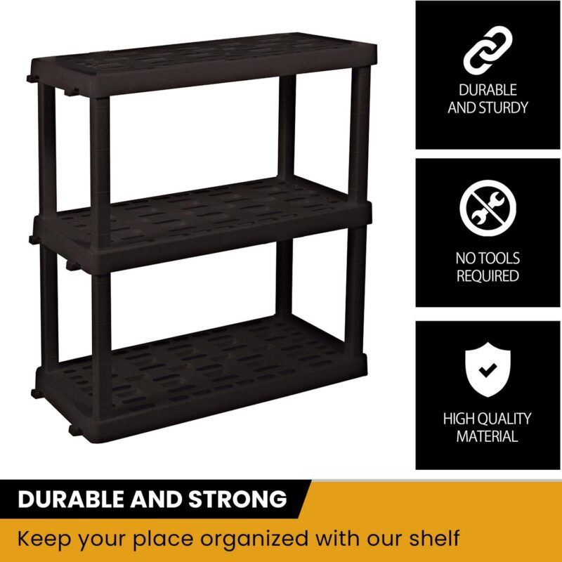 Hyper Tough Large 3-Tier Shelving Unit, W36 x D18 x H38  Interlocking Multipurpose Garage Plastic Shelf Organizer, Black - Image 4