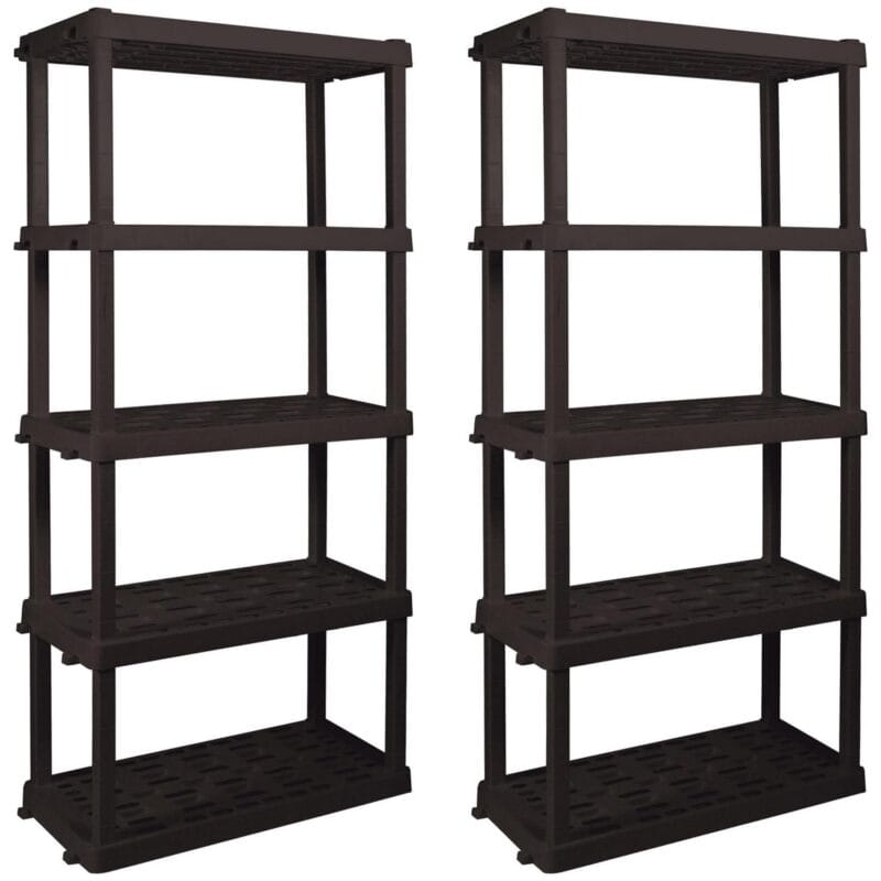 Hyper Tough Large 5-Tier Shelving Unit, W36 x D18 x H74  Interlocking Multipurpose Organizer, Black, Pack of 2