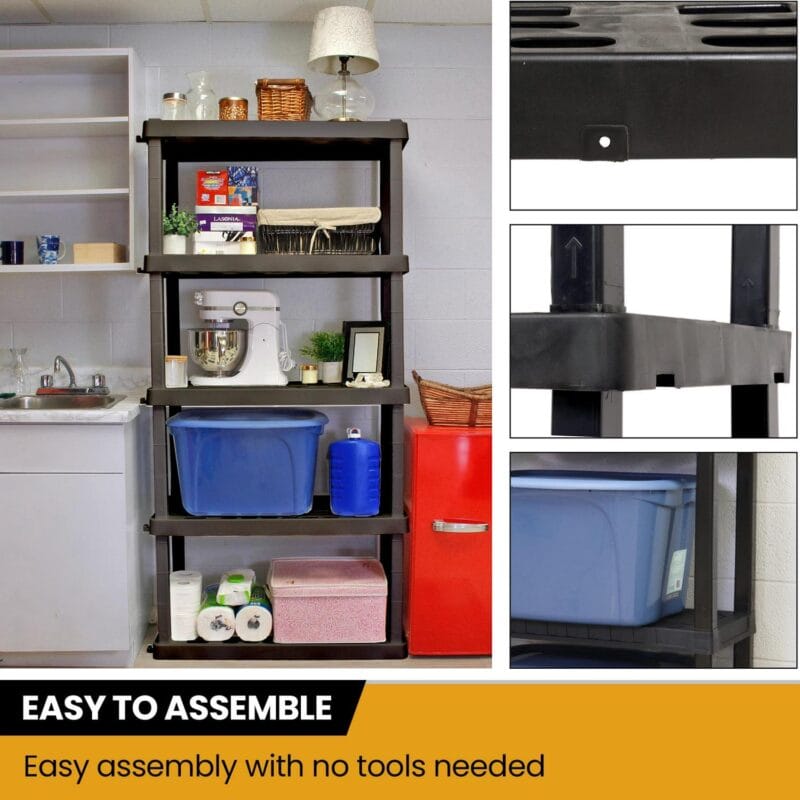 Hyper Tough Large 5-Tier Shelving Unit, W36 x D18 x H74  Interlocking Multipurpose Organizer, Black, Pack of 2 - Image 4