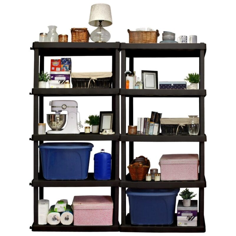 Hyper Tough Large 5-Tier Shelving Unit, W36 x D18 x H74  Interlocking Multipurpose Organizer, Black, Pack of 2 - Image 2