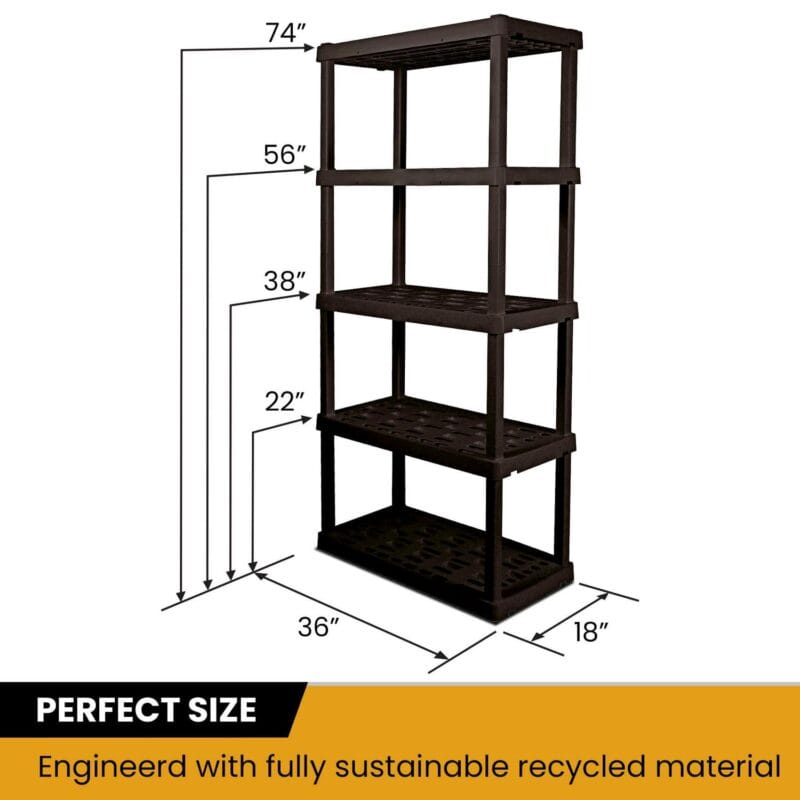 Hyper Tough Large 5-Tier Shelving Unit, W36 x D18 x H74  Interlocking Multipurpose Organizer, Black, Pack of 2 - Image 6