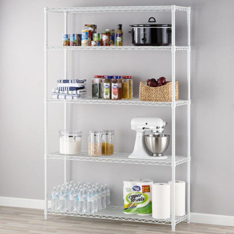 Hyper Tough White Wire Shelf 5-Tier Heavy Duty 72 H x 48 W x 16 D, 3000lb Total Capacity
