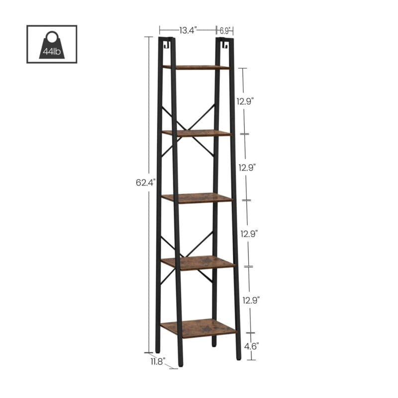 Hzuaneri Ladder Shelf, Narrow Storage Shelves, Tall Bookcase, Rustic Brown and Black BC03201B - Image 7