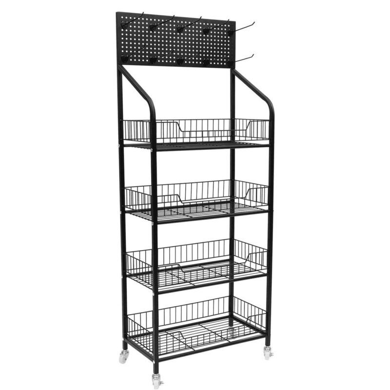IAJXWI 4-Tier Retail Display Rack, Storage Organizer Shelf with Wheels, Snack Candy Display Organizer - Image 6