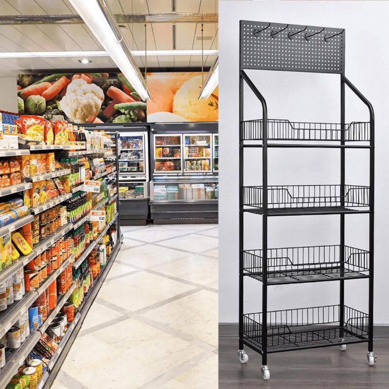 IAJXWI 4-Tier Retail Display Rack, Storage Organizer Shelf with Wheels, Snack Candy Display Organizer - Image 7