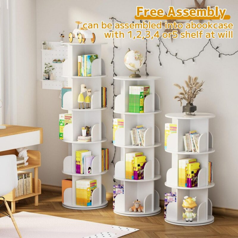 IAJXWI Wooden Rotating Bookcase, 360A Revolving Display Rack with 20 Shelves, Corner Bookshelf Tower for Home, Study, Office - Image 8