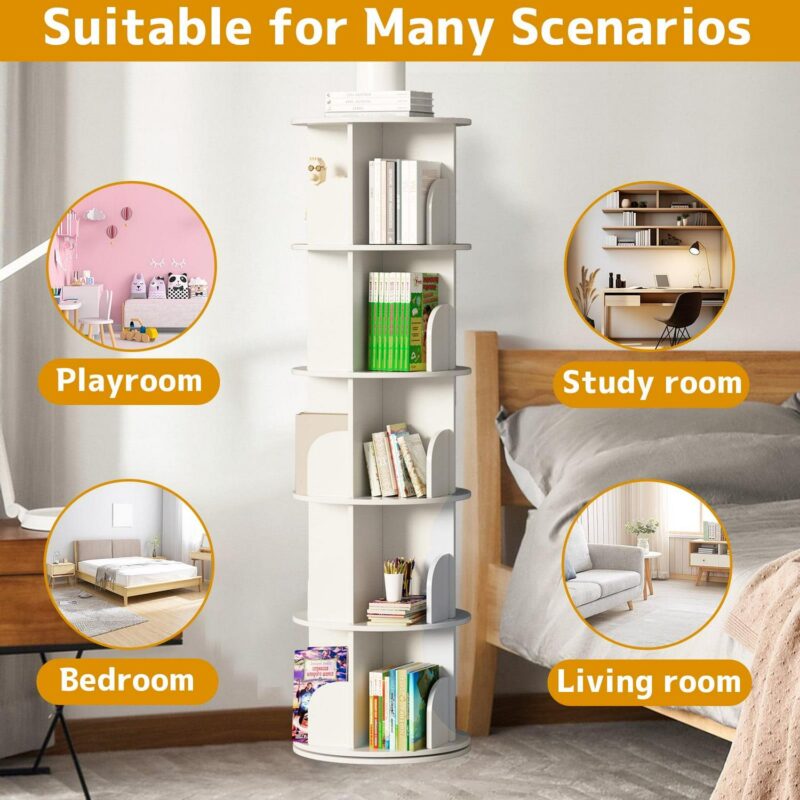 IAJXWI Wooden Rotating Bookcase, 360A Revolving Display Rack with 20 Shelves, Corner Bookshelf Tower for Home, Study, Office - Image 7