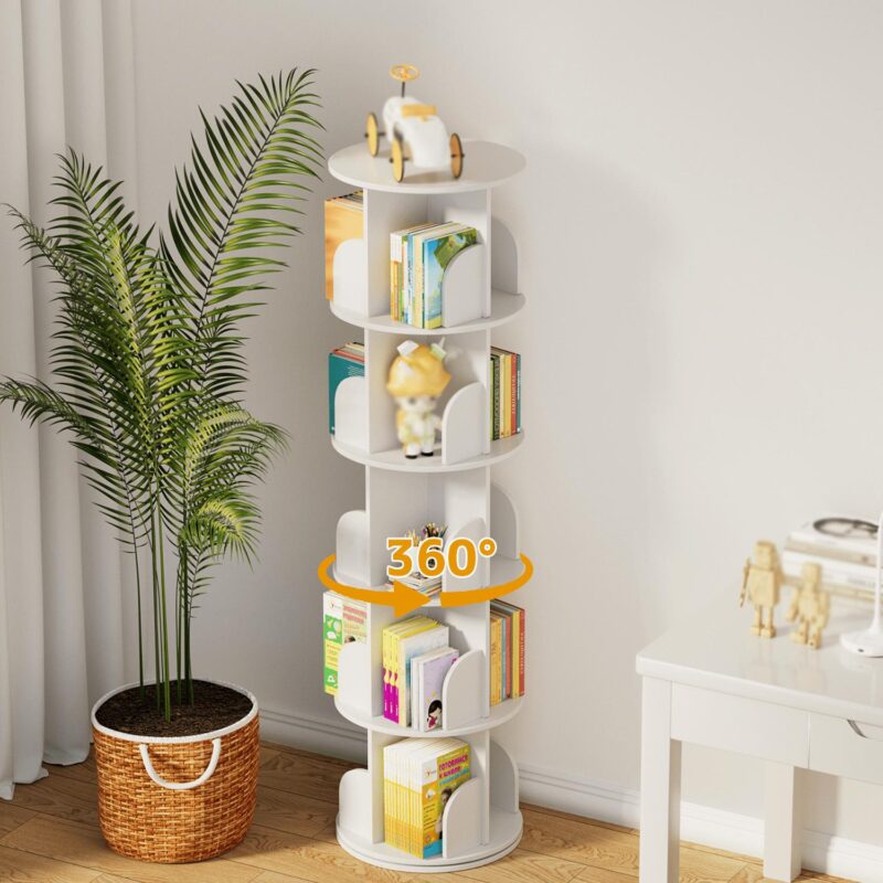 IAJXWI Wooden Rotating Bookcase, 360A Revolving Display Rack with 20 Shelves, Corner Bookshelf Tower for Home, Study, Office - Image 5
