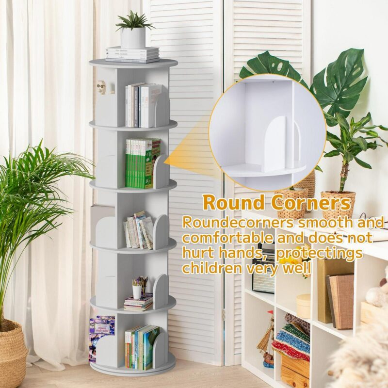 IAJXWI Wooden Rotating Bookcase, 360A Revolving Display Rack with 20 Shelves, Corner Bookshelf Tower for Home, Study, Office - Image 9