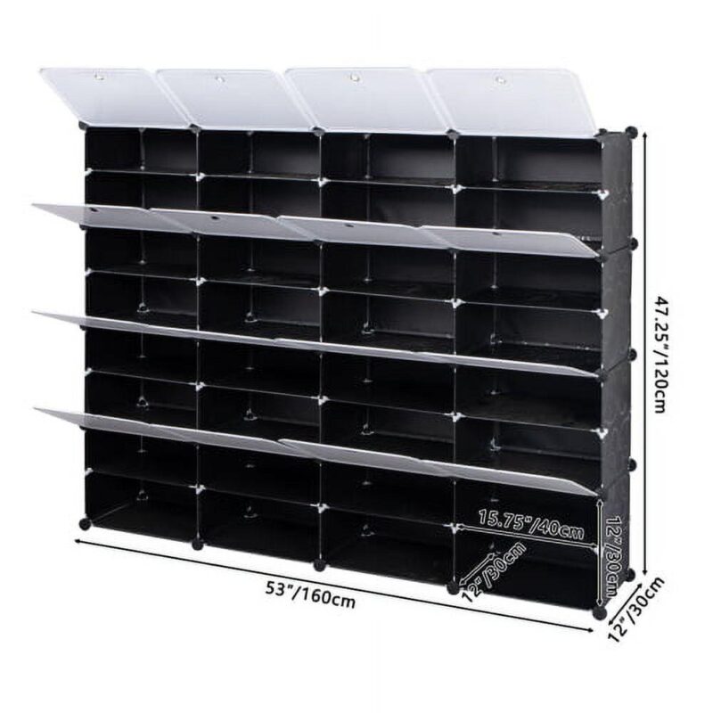 Ktaxon 32 Cubes 64 Pairs Modular Plastic Shoe Storage Cabinet Boxes Expandable 8 Tiers Shoe Rack Shelf Tower Stand Shoe Storage Organizer for Hallway Bedroom Closet Entryway Black - Image 5