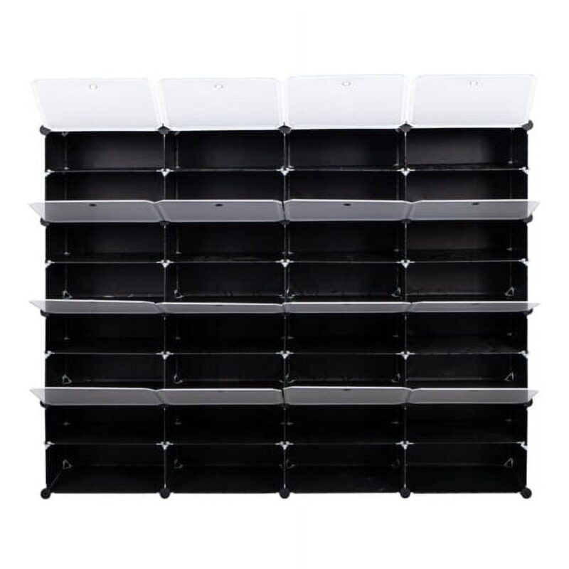 Ktaxon 32 Cubes 64 Pairs Modular Plastic Shoe Storage Cabinet Boxes Expandable 8 Tiers Shoe Rack Shelf Tower Stand Shoe Storage Organizer for Hallway Bedroom Closet Entryway Black - Image 8