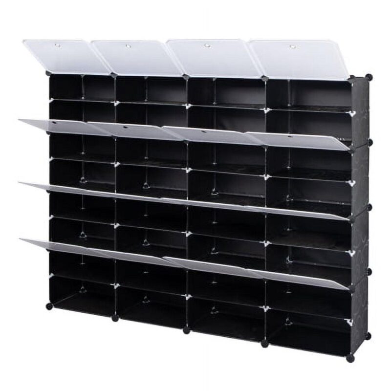 Ktaxon 32 Cubes 64 Pairs Modular Plastic Shoe Storage Cabinet Boxes Expandable 8 Tiers Shoe Rack Shelf Tower Stand Shoe Storage Organizer for Hallway Bedroom Closet Entryway Black - Image 7