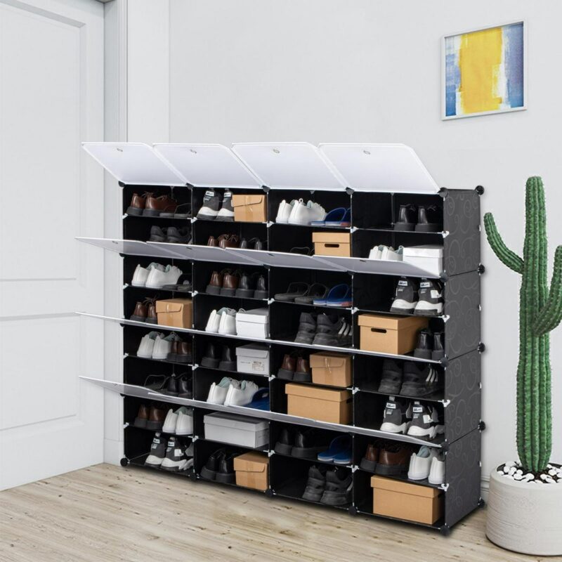 Ktaxon 32 Cubes 64 Pairs Modular Plastic Shoe Storage Cabinet Boxes Expandable 8 Tiers Shoe Rack Shelf Tower Stand Shoe Storage Organizer for Hallway Bedroom Closet Entryway Black - Image 3