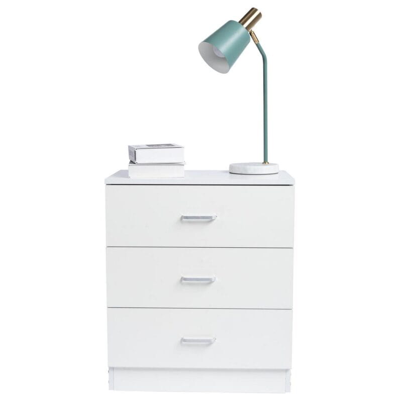 Ktaxon 3-Drawer Dresser Pure White with Metal Handles Bedside Night Stand Bedroom, White - Image 2