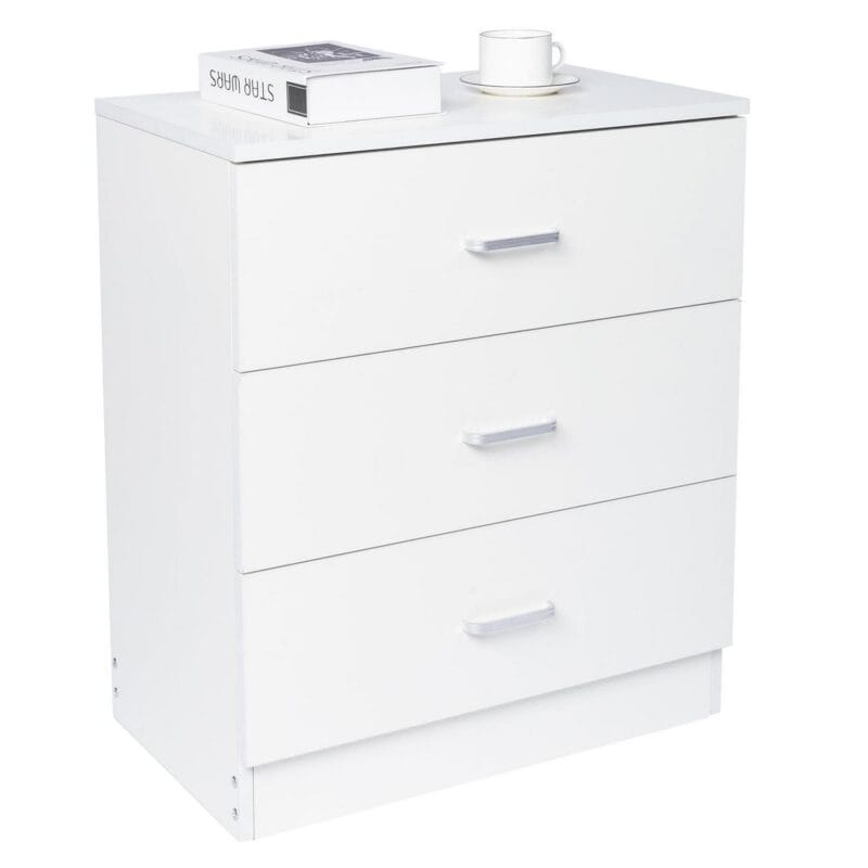 Ktaxon 3-Drawer Dresser Pure White with Metal Handles Bedside Night Stand Bedroom, White - Image 6