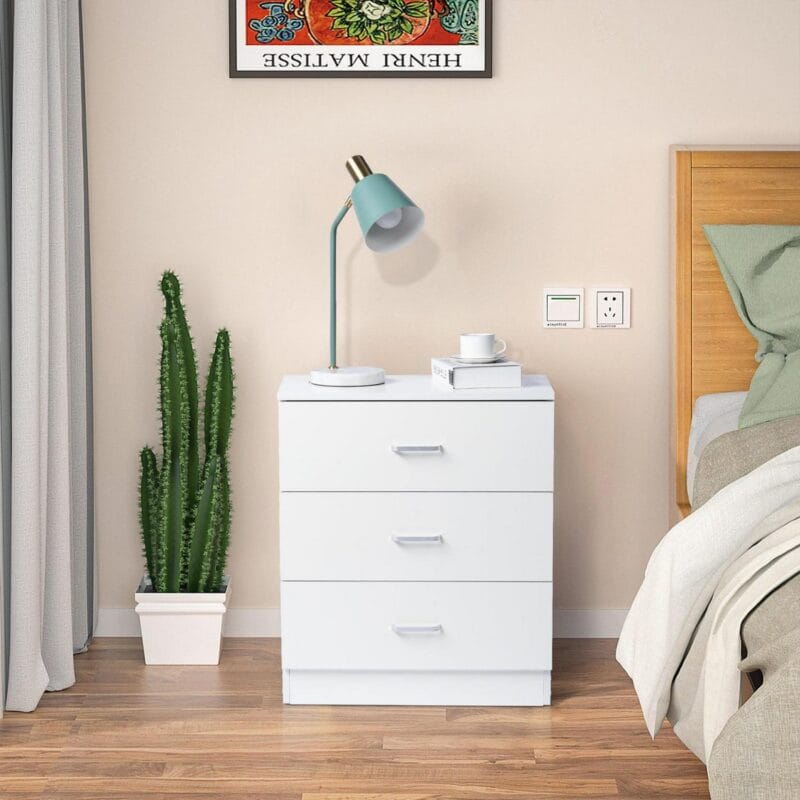 Ktaxon 3-Drawer Dresser Pure White with Metal Handles Bedside Night Stand Bedroom, White - Image 7
