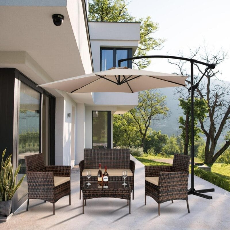 Ktaxon 4PCs Outdoor Wicker Conversation Set, Patio Furniture Set Loveseat Tempered Glass Coffee Table Outdoor All Weather Rattan Sofa Set, Brown Gradient - Image 2