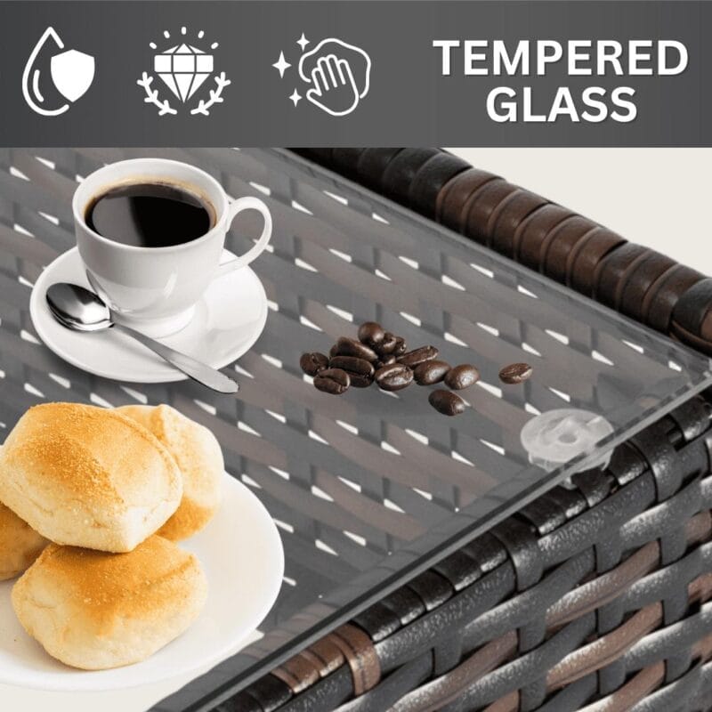 Ktaxon 4PCs Outdoor Wicker Conversation Set, Patio Furniture Set Loveseat Tempered Glass Coffee Table Outdoor All Weather Rattan Sofa Set, Brown Gradient - Image 5