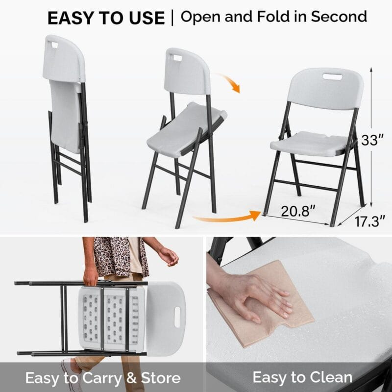 Ktaxon 4 Packs Portable Plastic Folding Chair w/ Handle White for Party Wedding Camping Picnic, Adult, Outdoor Portable Chairs, Plstic Chairs - Image 6