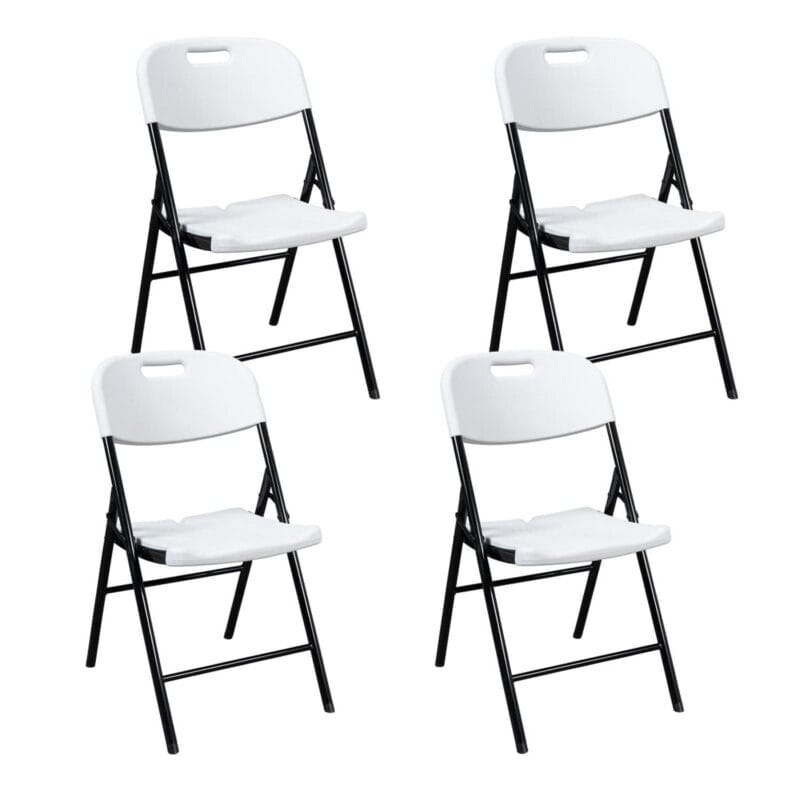 Ktaxon 4 Packs Portable Plastic Folding Chair w/ Handle White for Party Wedding Camping Picnic, Adult, Outdoor Portable Chairs, Plstic Chairs