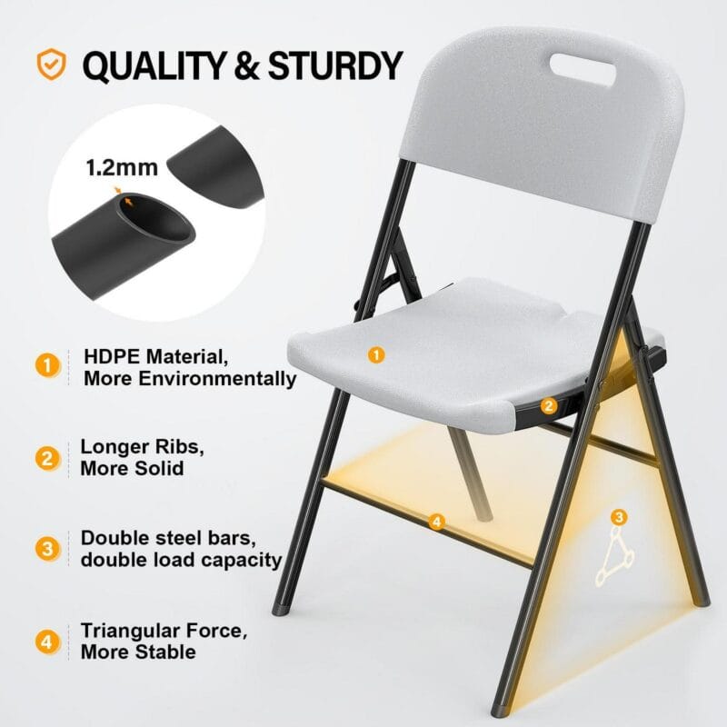 Ktaxon 4 Packs Portable Plastic Folding Chair w/ Handle White for Party Wedding Camping Picnic, Adult, Outdoor Portable Chairs, Plstic Chairs - Image 5
