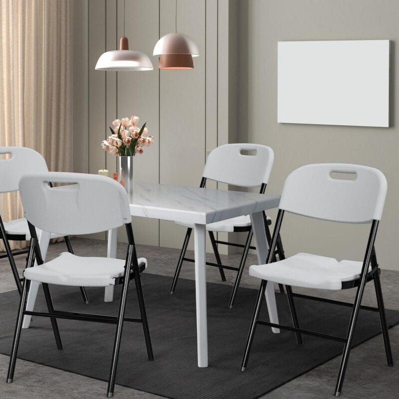 Ktaxon 4 Packs Portable Plastic Folding Chair w/ Handle White for Party Wedding Camping Picnic, Adult, Outdoor Portable Chairs, Plstic Chairs - Image 4