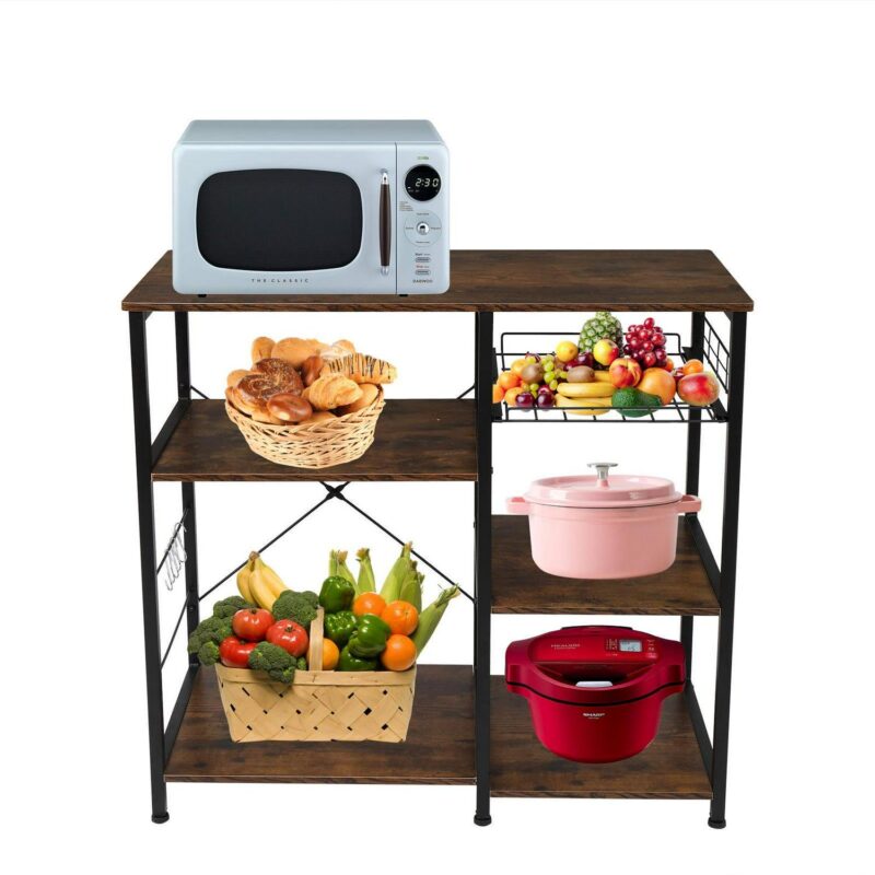 Ktaxon 4-Tier Kitchen Utility Storage Shelf Microwave Cart, Industrial Kitchen Baker's Rack Microwave Oven Stand, Coffee Bar Table Workstation, Rustic Brown - Image 10