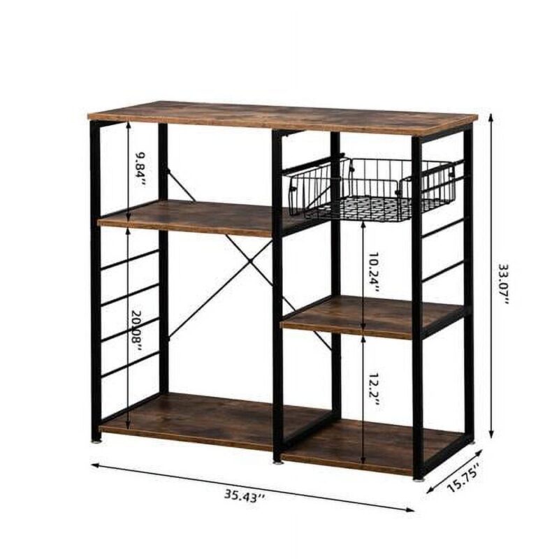 Ktaxon 4-Tier Kitchen Utility Storage Shelf Microwave Cart, Industrial Kitchen Baker's Rack Microwave Oven Stand, Coffee Bar Table Workstation, Rustic Brown - Image 6